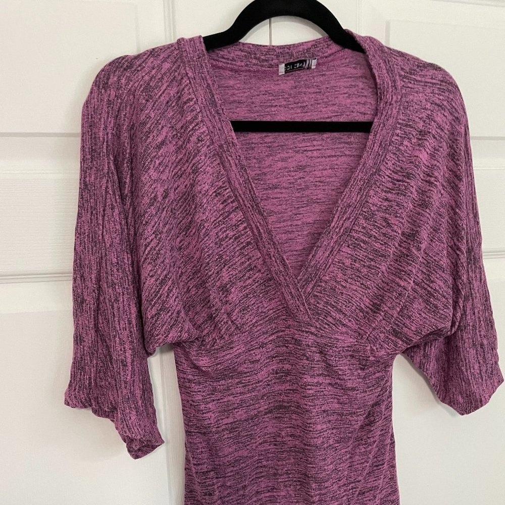 Purple V-Neck Quarter Sleeve Blouse